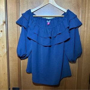 Vince‎ Camuto Ruffled-Sleeve Blouse Women's Small Navy Blue